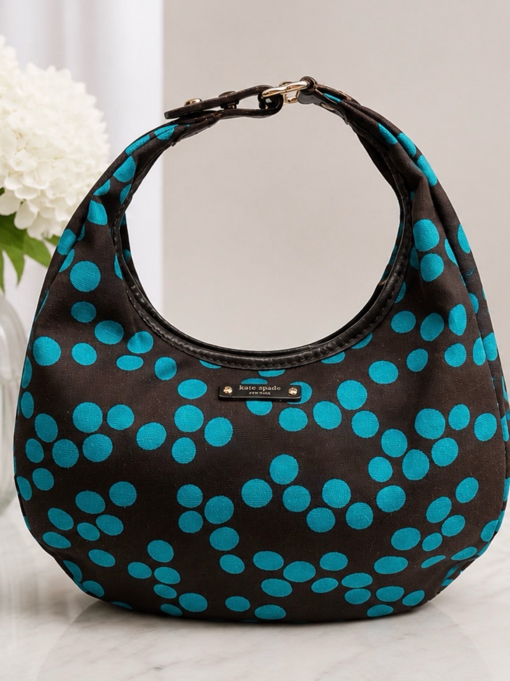 Kate Spade New York Blue Polka Dot Hobo Shoulder Bag Y2K